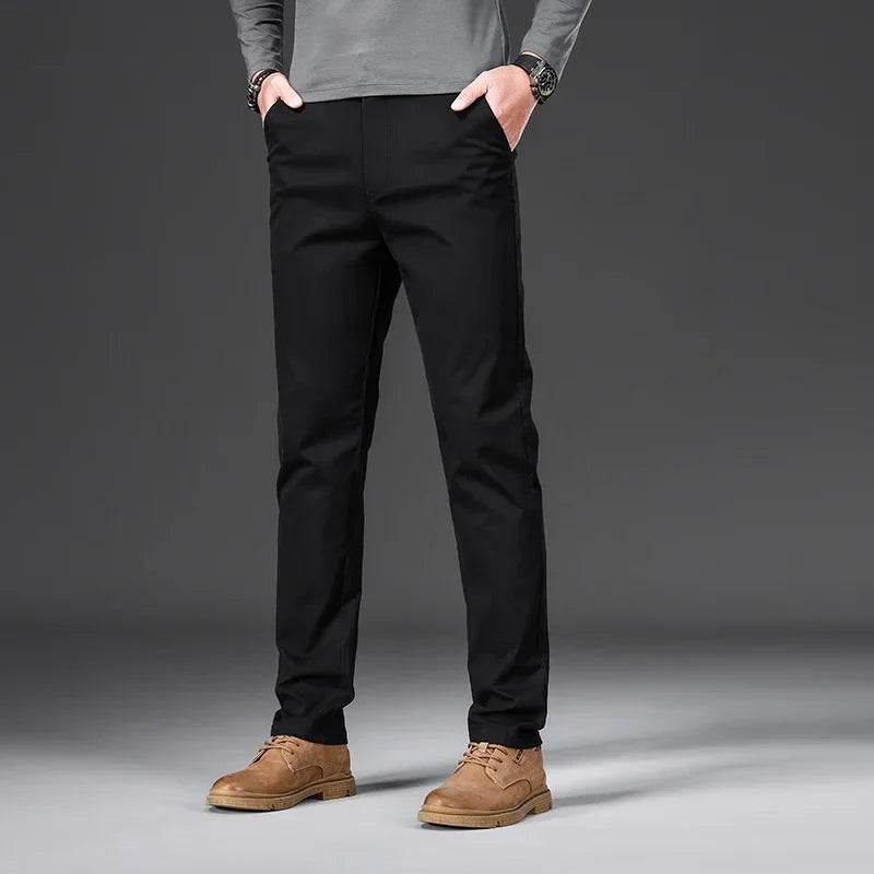 97% Cotton Classic Men's Casual Pants New Soft Cozy Elasticity Straight Business Trousers Fashion Branded Clothing Size 28-38