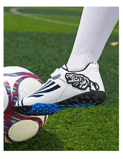 Fashion Gold Children's Football Shoes Outdoor Non-slip Turf Soccer Shoes Kids HOOK&LOOP Low-cut Sports Sneakers Child Trainers