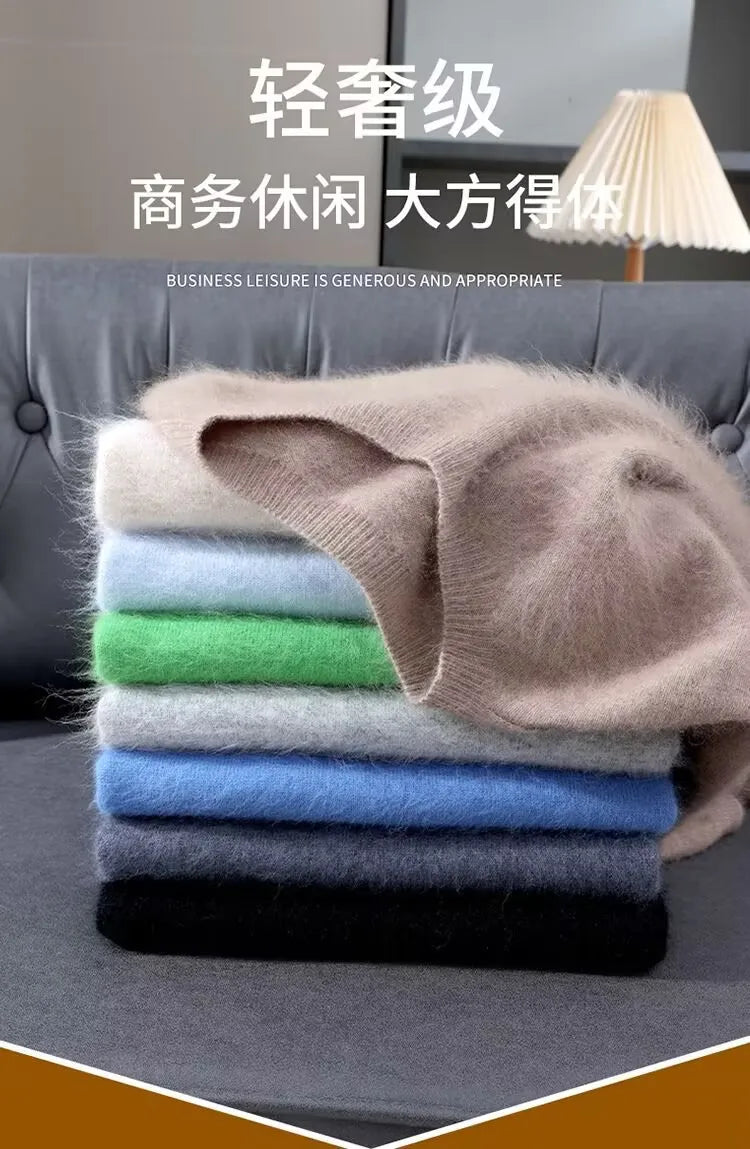 Men's Sweater Pullover Short Sleeved Summer Mink Knit Sweater Loose Round Neck Solid Color Half Sleeved Simple T-Shirt Casualtop