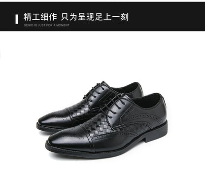 Weaving Formal Shoes For Men Brown Leather Men's Shoes Fashion Stitching Elegant Mans Autumn Footwear Male Wedding Shoes