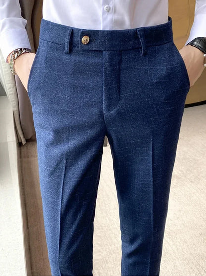 Premium Business Casual Fashionable Dark Plaid Men's Suit Pants Groom's Wedding Suit Party Trousers