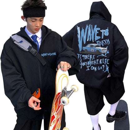 Korean Band Wave To Earth Print Zipper Hoodie Men's Casual Oversized Zip Up Jacket Men Women Hip Hop Fashion Y2k Zip Up Hoodies