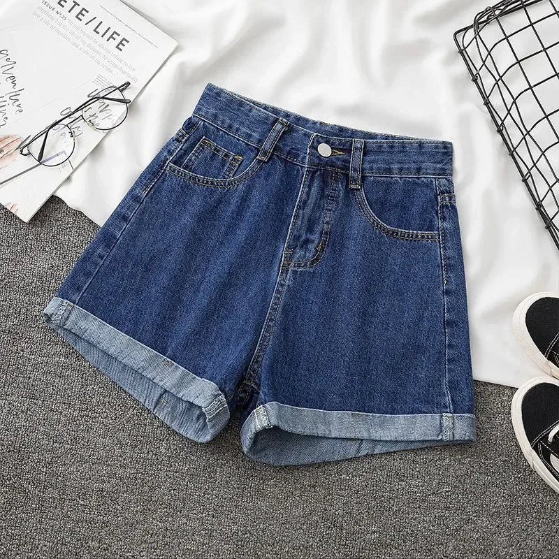 Women's Denim Shorts High-Waisted Thin Loose-Fit Jeans
