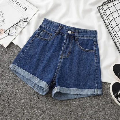 Women's Denim Shorts High-Waisted Thin Loose-Fit Jeans