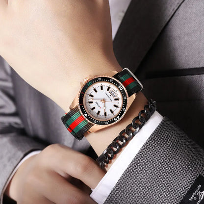 New fashionable women's nylon strap calendar watch, luxurious and simple casual couple luminous quartz watch