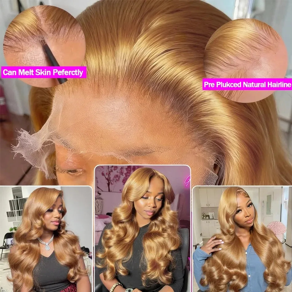 34 36inch 27 Honey Blonde Body Wave Wig Human Hair 13x6 Transparent Hd Lace Frontal Wig For Women 250 Density Brazilian Wigs