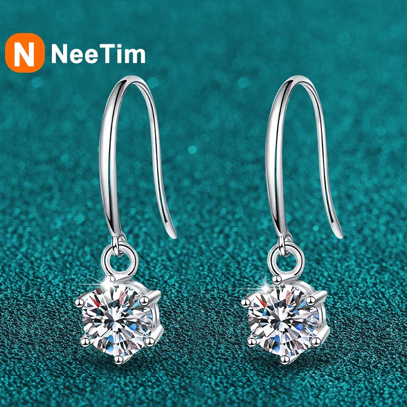 1ct 6.5mm Moissanite Droop Earrings for Women Original Wedding Chrismas Gift S925 Sterling Silver Hoop Earring Wholesale