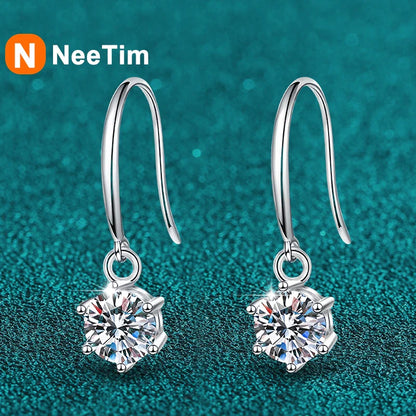 1ct 6.5mm Moissanite Droop Earrings for Women Original Wedding Chrismas Gift S925 Sterling Silver Hoop Earring Wholesale