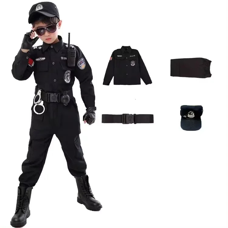 Children Halloween Policeman Cosplay Costumes Kids Carnival Police Uniform 110-160cm Boys Army Policemen Soldier 7 Pcs/Sets