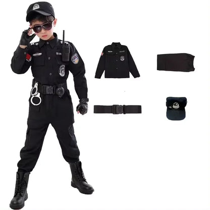 Children Halloween Policeman Cosplay Costumes Kids Carnival Police Uniform 110-160cm Boys Army Policemen Soldier 7 Pcs/Sets