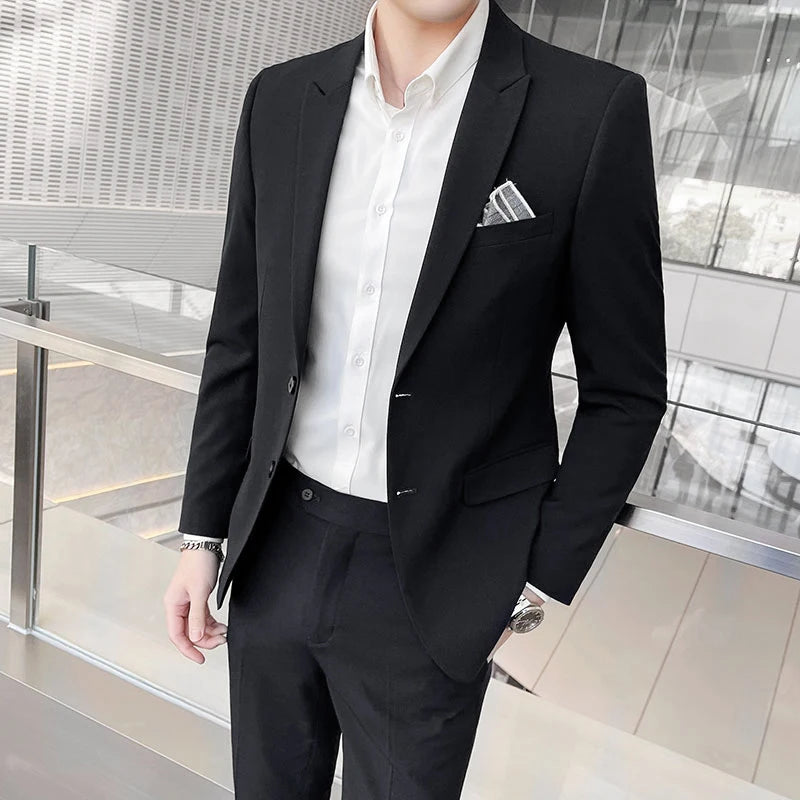 Conjunto de Terno Masculino de Negócios Slim Fit Três Peças 2025 de Alto Padrão Estilo Coreano para Casamento Noivo Festa Terno Colete Calças M-4XL