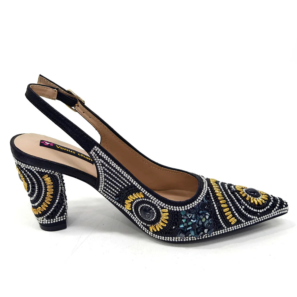 2025 Moda Mais Recente Chegada Laranja Ponta Fina Sandálias Femininas Sapatos com Bolsa Conjunto para Senhoras Festa de Casamento Salto