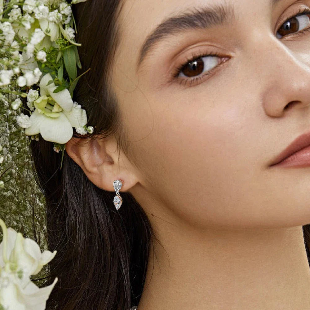4cttw Double-stone Moissanite Drop Earrings For Women Pear-Marquise Cut Diamond Stud Earring Certified S925 Silver Fine Jewelry