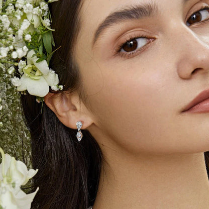 4cttw Double-stone Moissanite Drop Earrings For Women Pear-Marquise Cut Diamond Stud Earring Certified S925 Silver Fine Jewelry