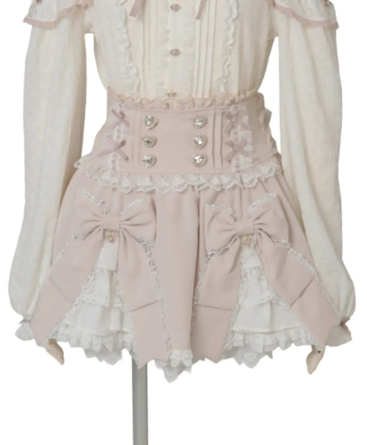 Liz Japanese New 2026 Spring Sweet Girl Heart Buckle Double Bow Lace Patchwork High-waisted Kawaii Elegant Princess Short Skirt