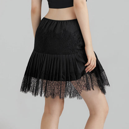 Women Y2k Lace Mini Skirt Fairy Mesh Floral Mid Low Rise Pleated Ruffle Half Slip Skirt Layered Flowy Short Skirt Streetwear