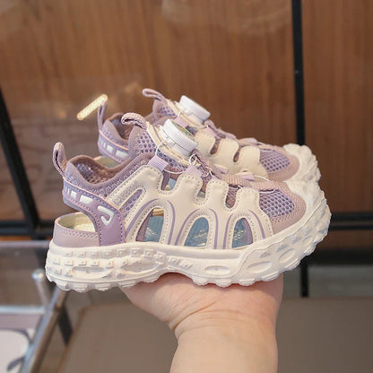 Children's Sports Sandals 3-18 Years Old Blue Hollow Breathable Boys Girls Casual Shoes Light Purple Soft Non-slip Kids Sneakers