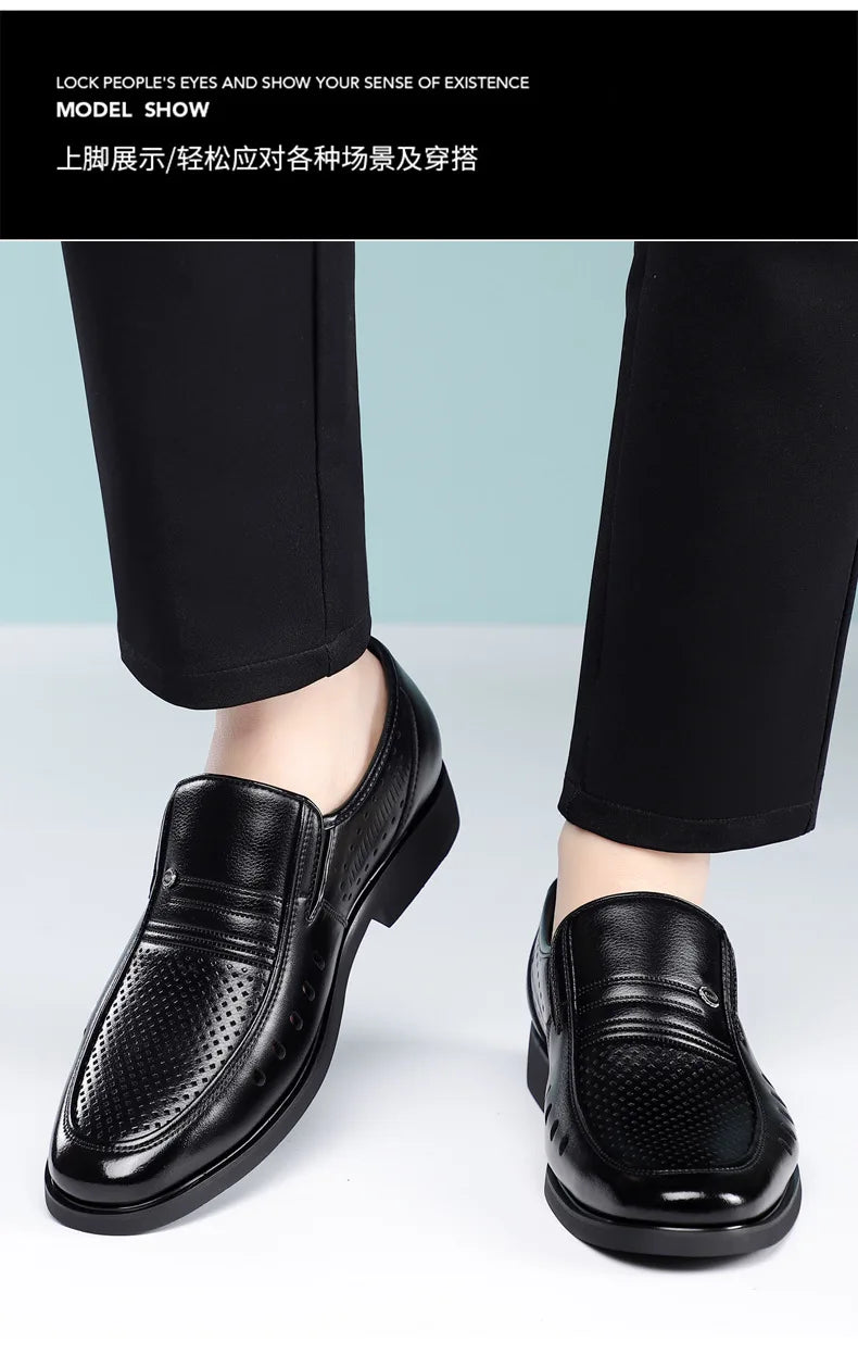 New Designer Big Size Leather Shoes For Men Summer Breathable Hallow Business Casual Shoes Male Solid Color Fashion Loafers Man