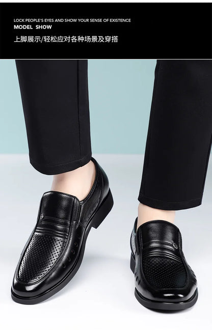 New Designer Big Size Leather Shoes For Men Summer Breathable Hallow Business Casual Shoes Male Solid Color Fashion Loafers Man