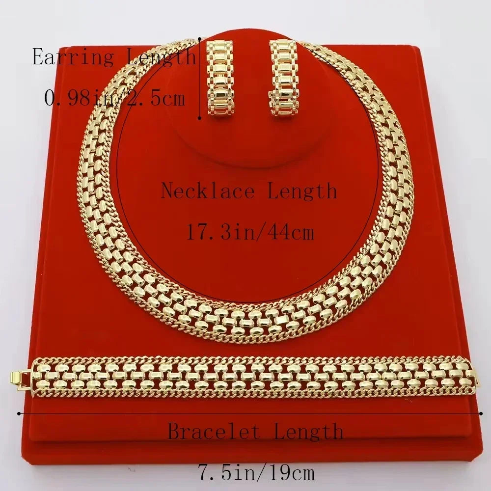 Dubai Luxury Handmade Women Jewelry Set 18k Gold-Plated Chain Necklace Bracelet Stud Earring Full Set Party Wedding Bijoux