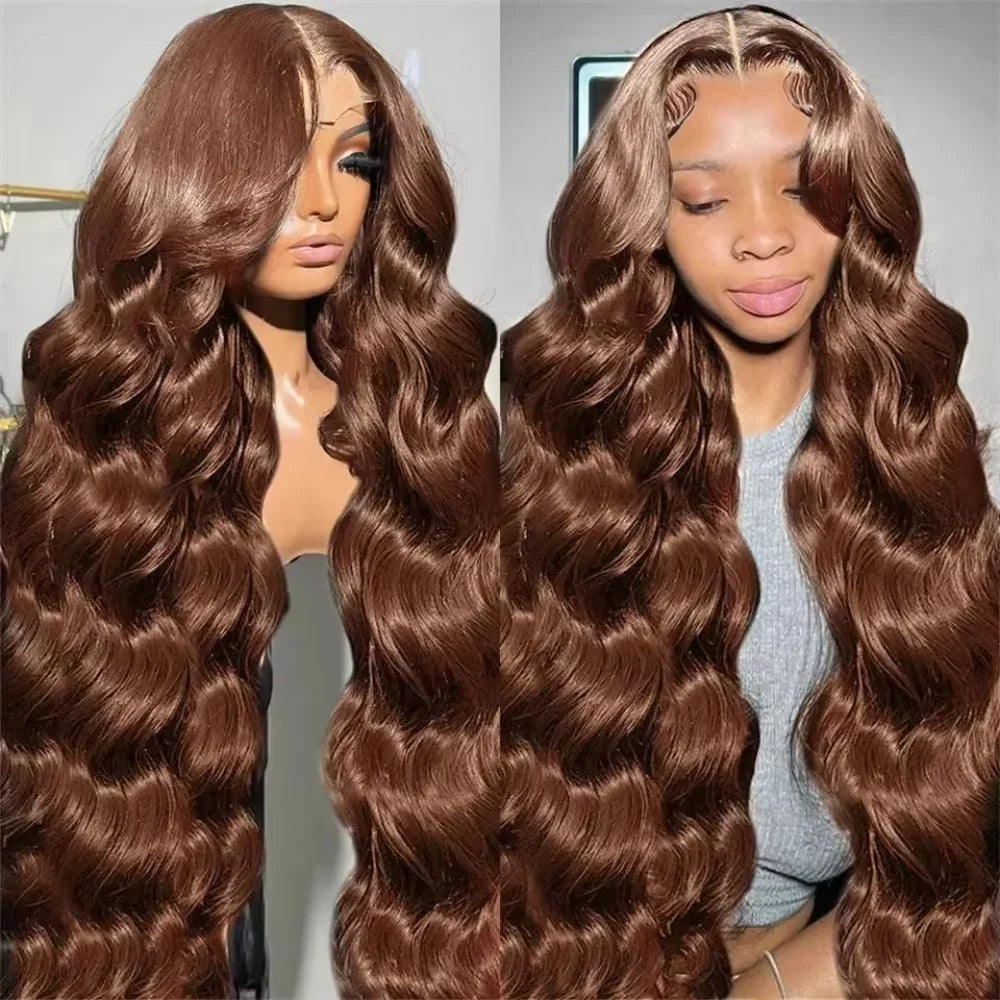 220% Density 36 Inches Chocolate Brown Body Wave 13x6 Lace Front Human Hair Wigs 13x4 Lace Frontal Wig Brazilian Remy Hair Wig