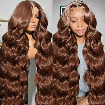 220% Density 36 Inches Chocolate Brown Body Wave 13x6 Lace Front Human Hair Wigs 13x4 Lace Frontal Wig Brazilian Remy Hair Wig