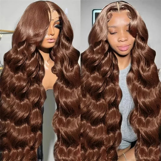 220% Density 36 Inches Chocolate Brown Body Wave 13x6 Lace Front Human Hair Wigs 13x4 Lace Frontal Wig Brazilian Remy Hair Wig