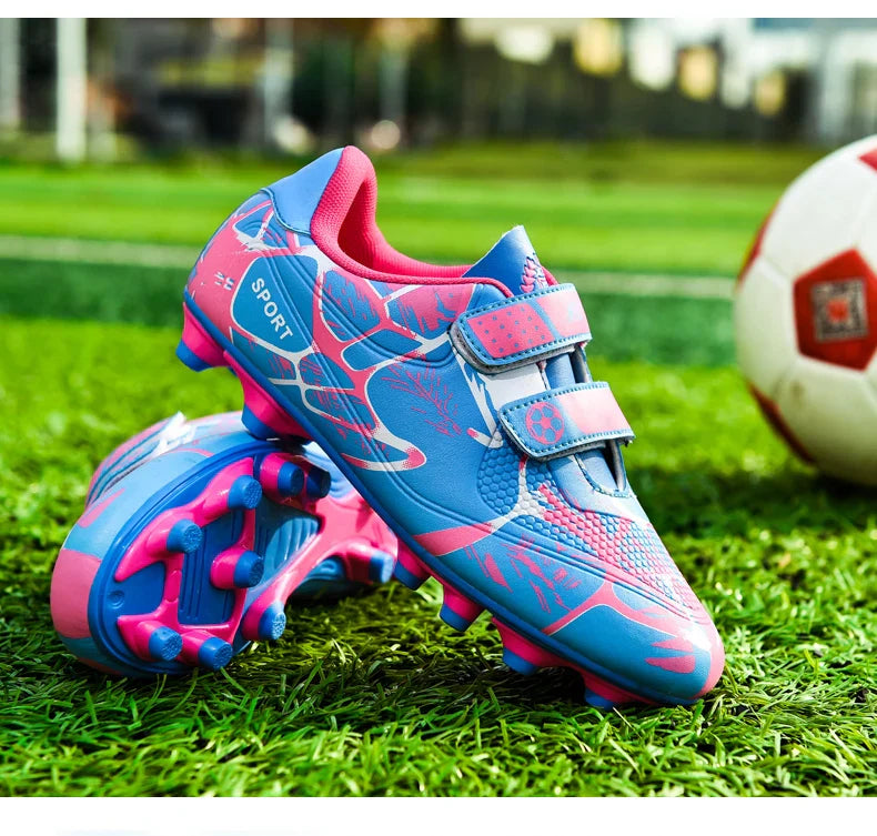 Kids Soccer Shoes HOOK&LOOP Football Sports Shoes Boy Outdoor Non-Slip Training Shoes Child Lightweight Children's Soccer Cleats