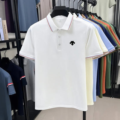 Men's Summer Solid Color Cool Breathable Luxury Polo Shirt Business Casual Collar T-shirt Short Sleeve Top