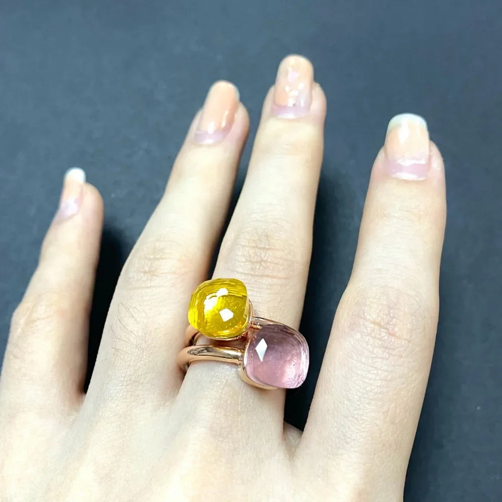 2Pcs/Set Fashion Stacked Candy Ring Women Mix Color Crystal Jewelry 30 Colors Trendy Gift for Valentine's Day