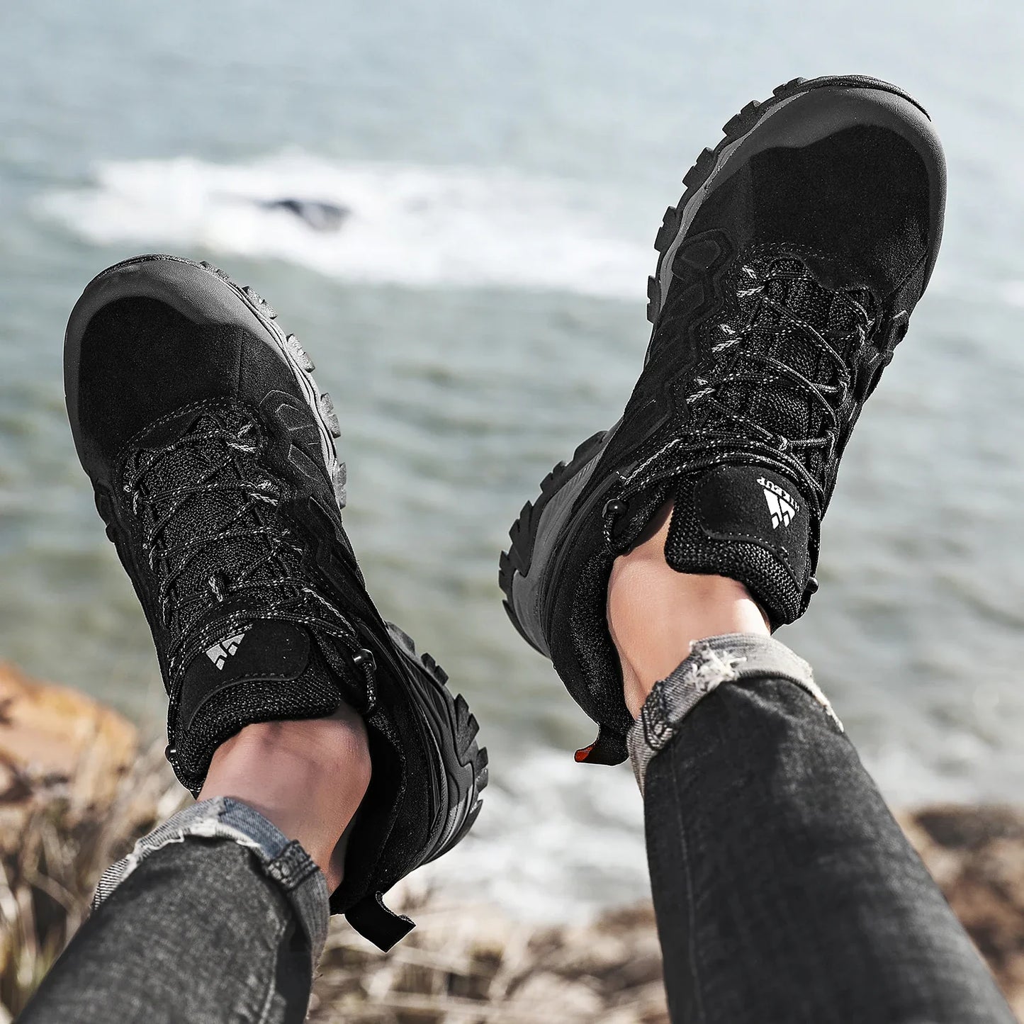 High Quality Leather Hiking Shoes Durable Outdoor Sport Men Trekking Leather Shoes Lace-Up Climbing Hunting Sneakers