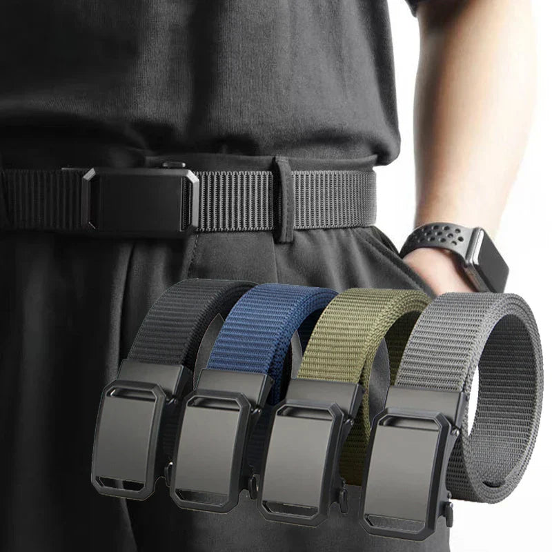 Tactical Belt For Men Canvas Automatic Buckle Belt Man Durable Casual Outdoor Hunting Adventures Training Pants Waist Belt Golf