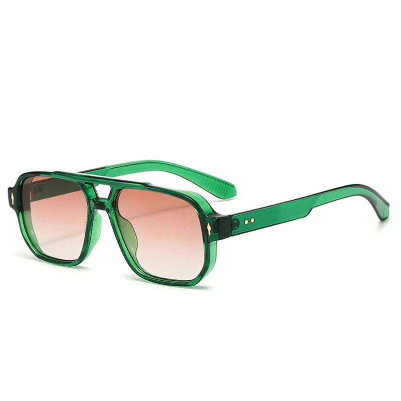 Vintage Double Bridges Men Square Sunglasses Fashion Clear Ocean Lens Eyewear Women Trending Rivets Sun Glasses UV400