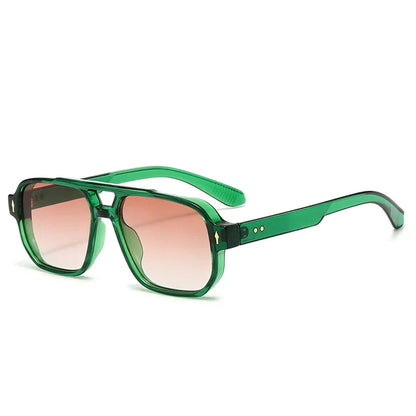Vintage Double Bridges Men Square Sunglasses Fashion Clear Ocean Lens Eyewear Women Trending Rivets Sun Glasses UV400