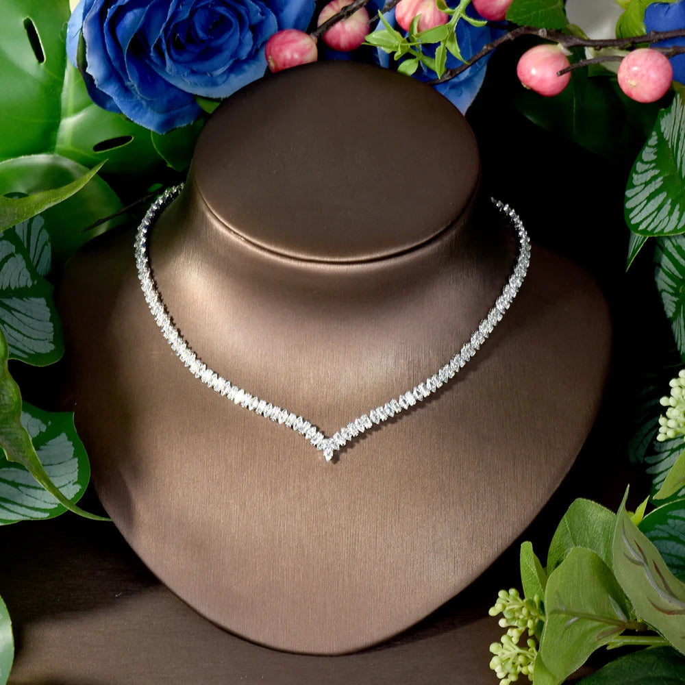Fashion French Niche 4pcs Set Ambience Hundred CZ Zirconia Dubai Necklace Earrings Bridal Wedding Gift Party S-144