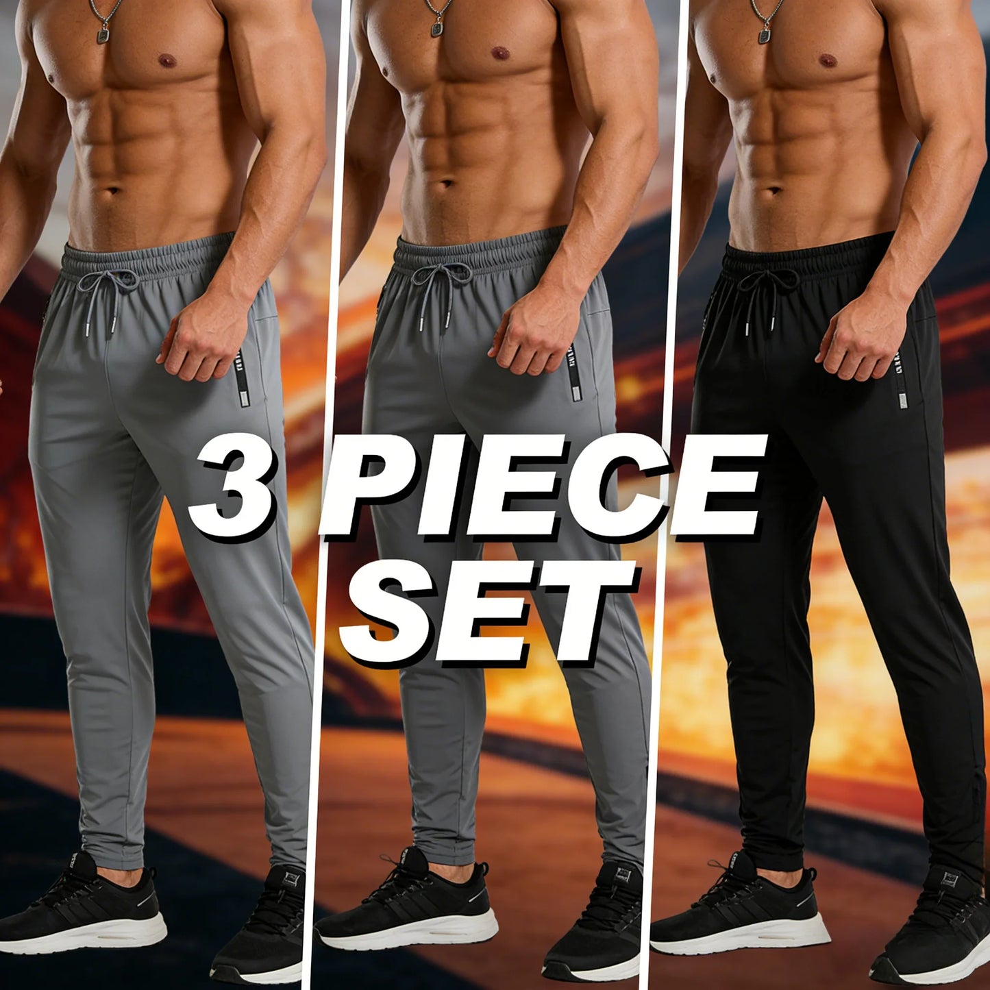 2-Pack Men's Quick Dry Ice Silk Sports Pants, Elastic Waist, Plus Size, Lightweight for Summer Fitness, Hiking & Running