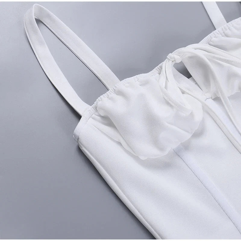 Strapless Suspender Dress Women Solid Lace Up White Pink Short Dresses 2023 Summer Casual Female Party Club Vestidos