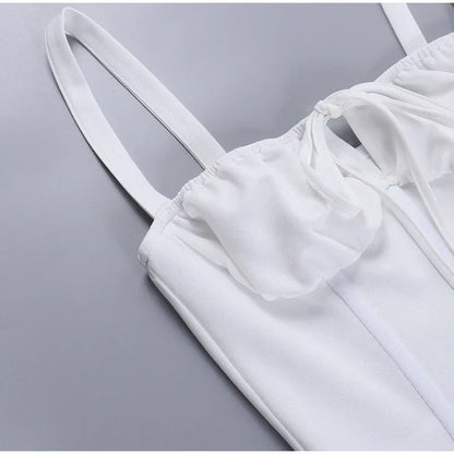 Strapless Suspender Dress Women Solid Lace Up White Pink Short Dresses 2023 Summer Casual Female Party Club Vestidos