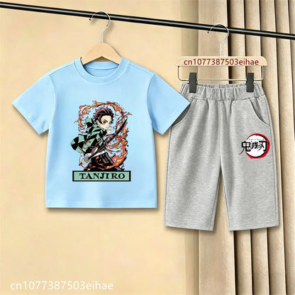 Demon Slayer Ghost Blade Art Print Kids T-Shirt Casual Shorts Manga Anime Style Boys Girls Summer Daily Casual Two Piece Outfit