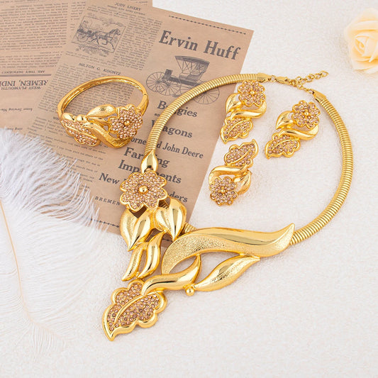 Luxury Flower Design Jewelry Set for Women Color Big Pendant Necklace and Earrings Bridal Weddings Nigerian Accessories