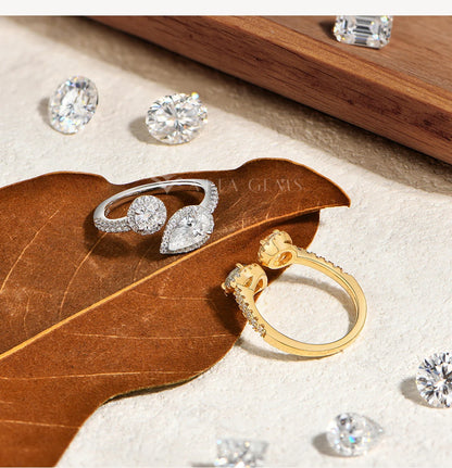 Luxury Pear Cut Moissanite Open Rings For Women Real s925 Silver Two Stone Engagement Band Bridal Promise Jewelry Gifts