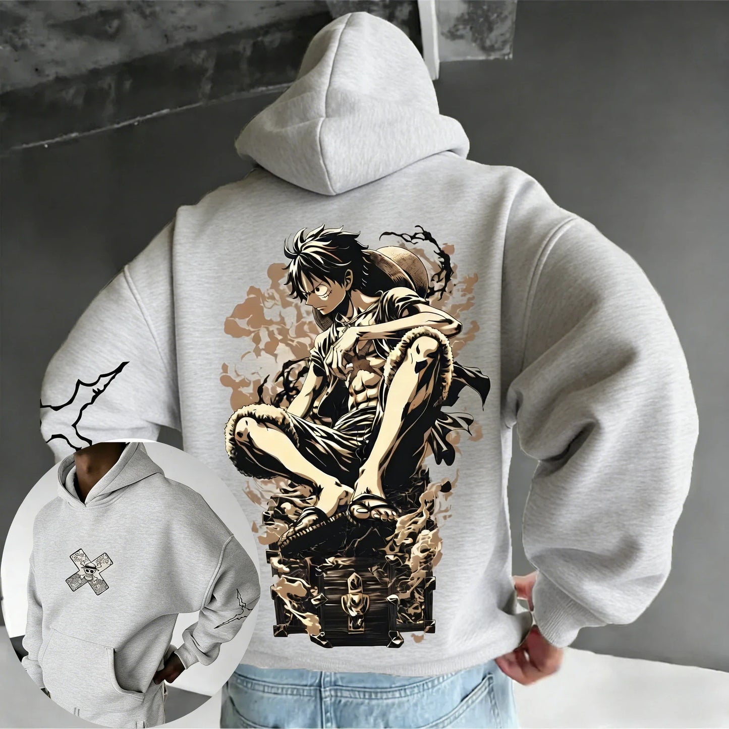 Anime Luffy Printed Cotton Hoodie  Spring/Autumn Men's New Street Hip Hop Loose Casual Parent Child Sweater Top