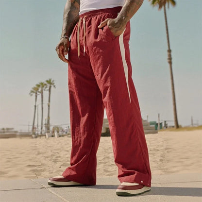 2025 Autumn New Track Pants Men's Loose Casual Pants Wide Leg Trendy Sports Splicing Breathable Pants American Sports Pants