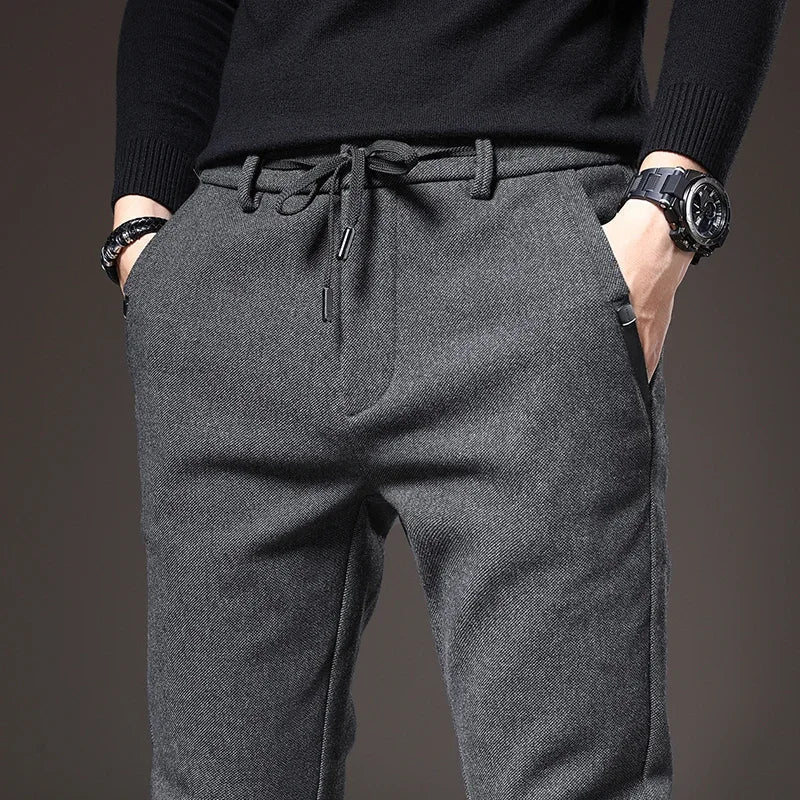 2024 New Brand Slim Casual Pants Men Spring Autumn Business Work Cotton Black Grey Blue Trousers Male Fashion Korean Clothing