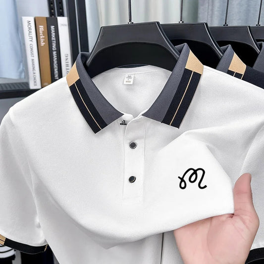 Men's Summer New Lapel Polo Shirt High Quality Casual Fashion Print Short Sleeve T-Shirt Versatile Trend Business Men's Clothing