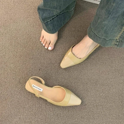 luxury designer fashion PU leather design ladies summer new style pointed toe low heel women sandals non-slip flat shoes