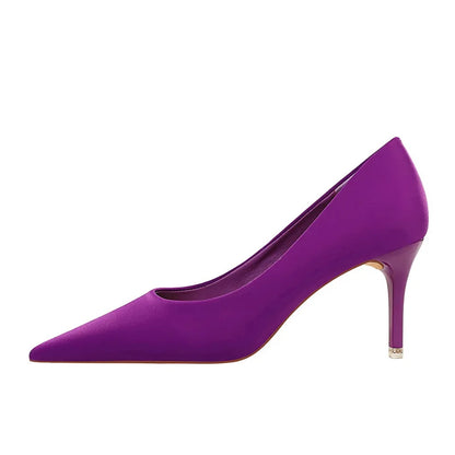 Women 7.5cm 10.5cm High Heels Scarpins Silk Satin Pumps Lady Quality Green Purple Fetish Wedding Bridal Mid Low Heels Prom Shoes