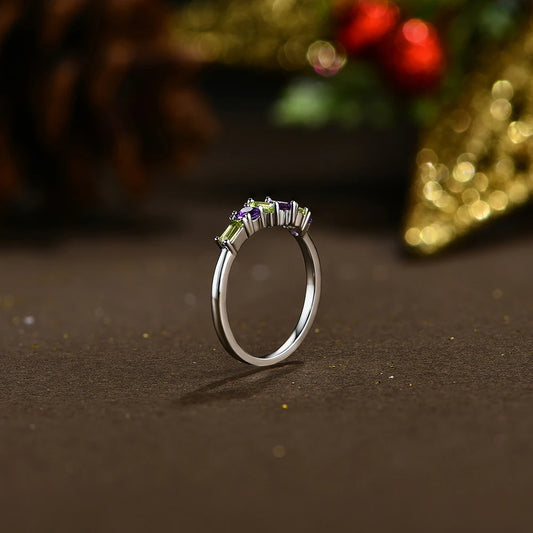 Minimalist Natural Amethyst Peridot Ring 925 Sterling Silver for Women Men Fine Wedding Party Wear Jewelry Gifts