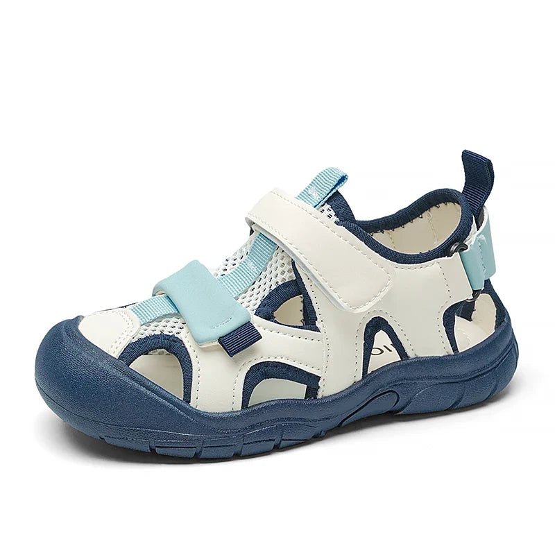 Kids'Casual Shoes Sandals PU Leather Summer Shoes For Boys Hook and Loop Color-Blocking Anti-slip Blue Black Shoes Size 26-37