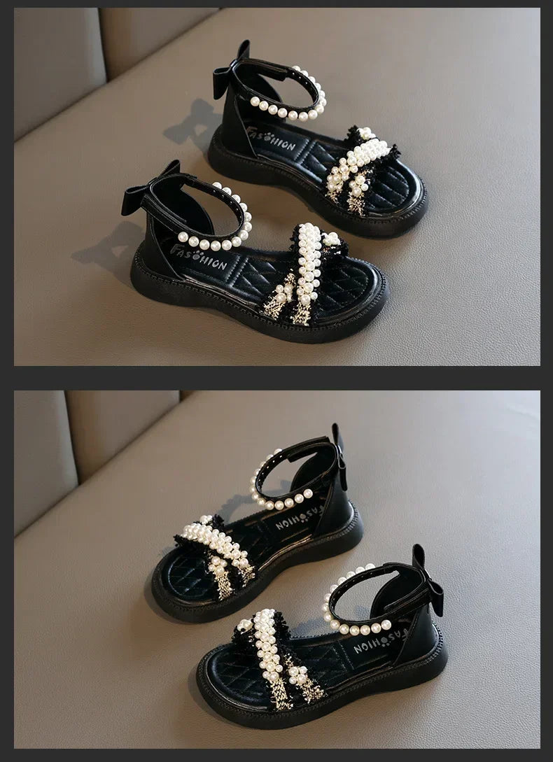 Children's Sandals Summer Girls Princess Causal Bowtie Roman Sandals Fashion Sweet Kid Party Non-slip Open-toe Sandals Hook Loop